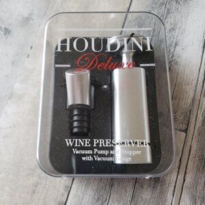 NWT - Houdini Deluxe Wine Preserver Vacuum Pump & Stopper with Vacuum Gauge